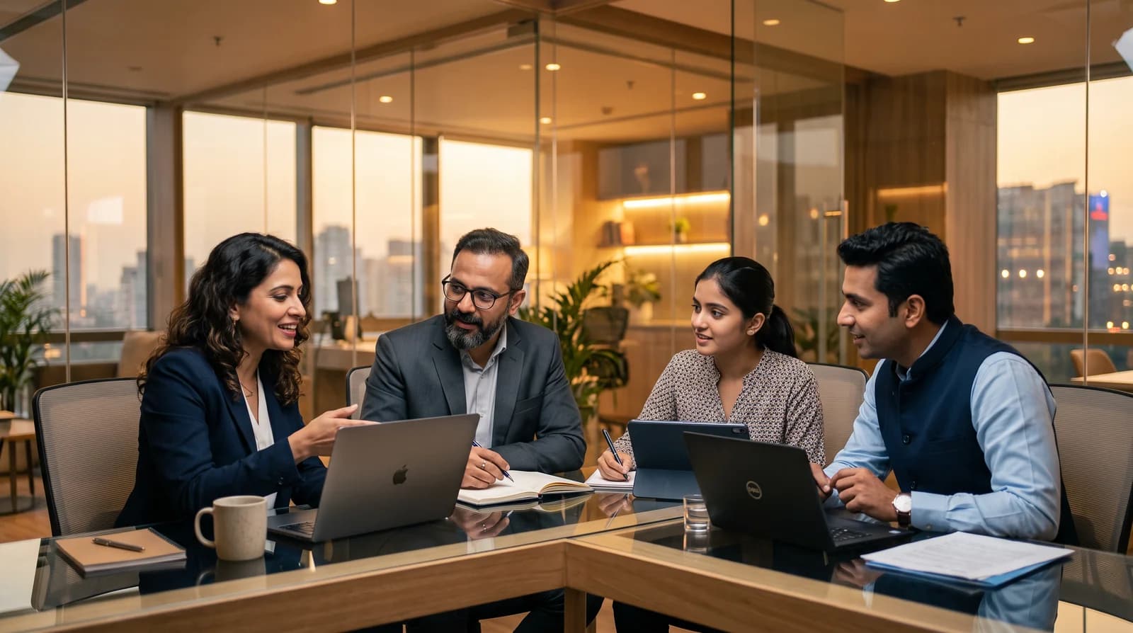 Professionals meeting around a table with laptops (illustrative photo)